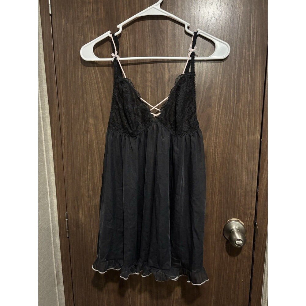 Victoria’s Secret Mesh Babydoll Lingerie Dress Gown Sheer Black Large Lace VS